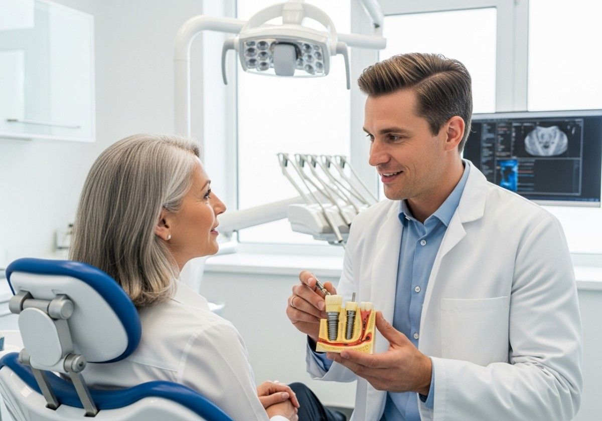 Doctor explaining about dental implant cost and treatment in hyderabad